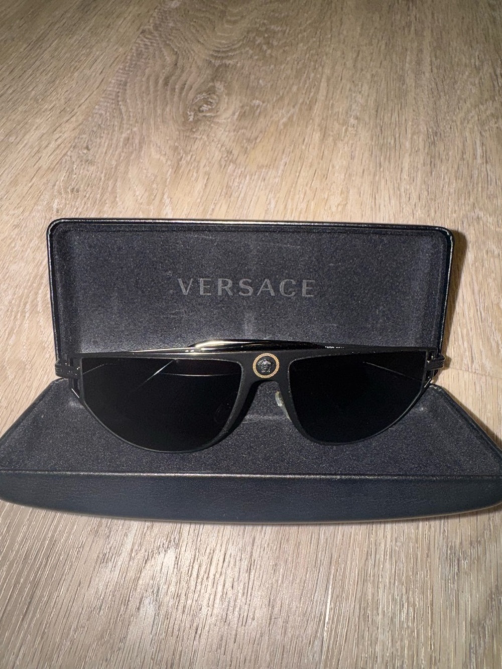 Versace Black Sunglasses with Gold Medallion Accent